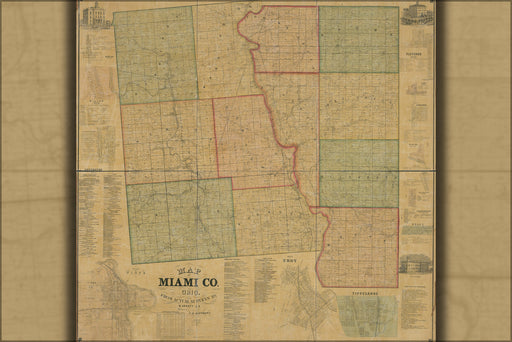 24"x36" Gallery Poster, Map of Miami Co., Ohio 1858