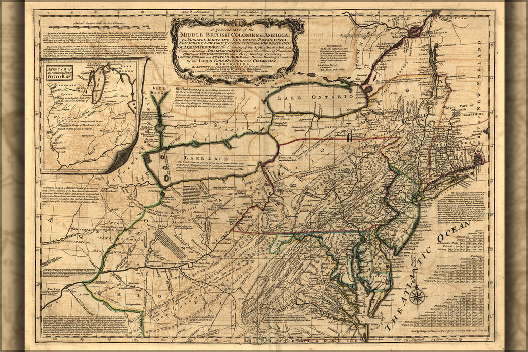24"x36" Gallery Poster, Map of Middle British Colonies in America 1768