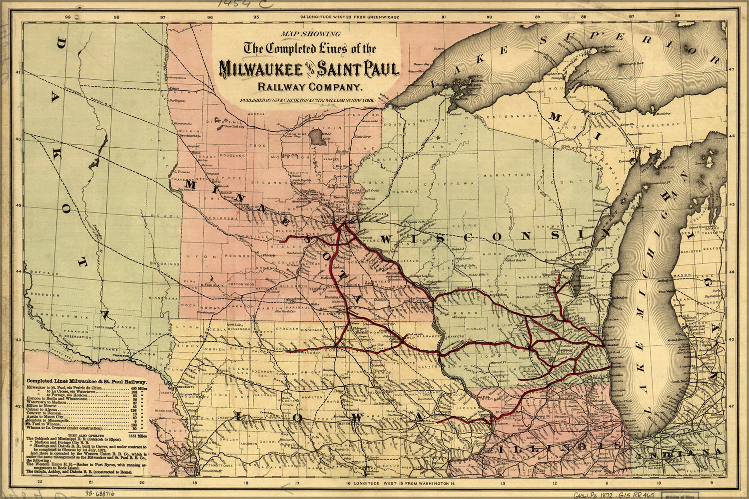 24"x36" Gallery Poster, Map of Milwaukee and Saint Paul Railroad Co 1872