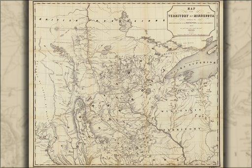 24"x36" Gallery Poster, Map of Minnesota & wisconsin by capt pope 1849
