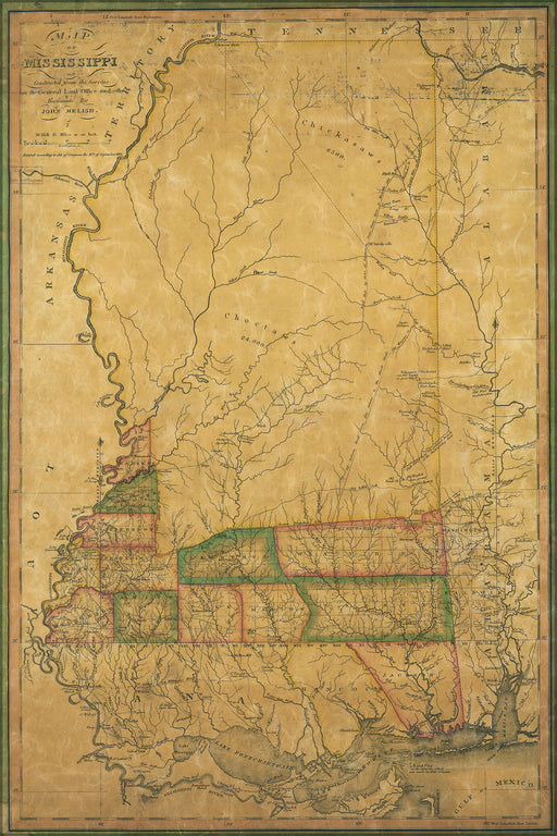 24"x36" Gallery Poster, Map of Mississippi 1820