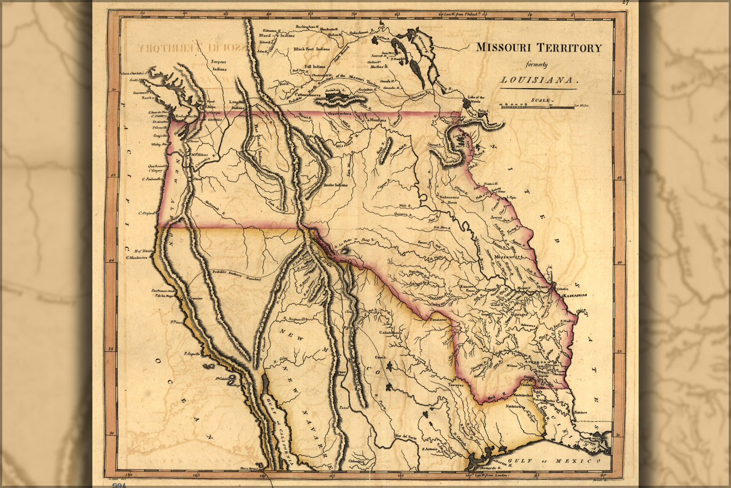 24"x36" Gallery Poster, Map of Missouri territory formerly Louisiana 1814