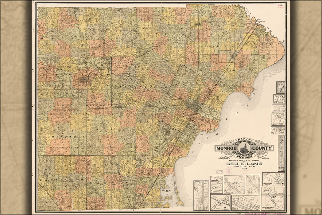 24"x36" Gallery Poster, Map of Monroe County, Michigan 1901