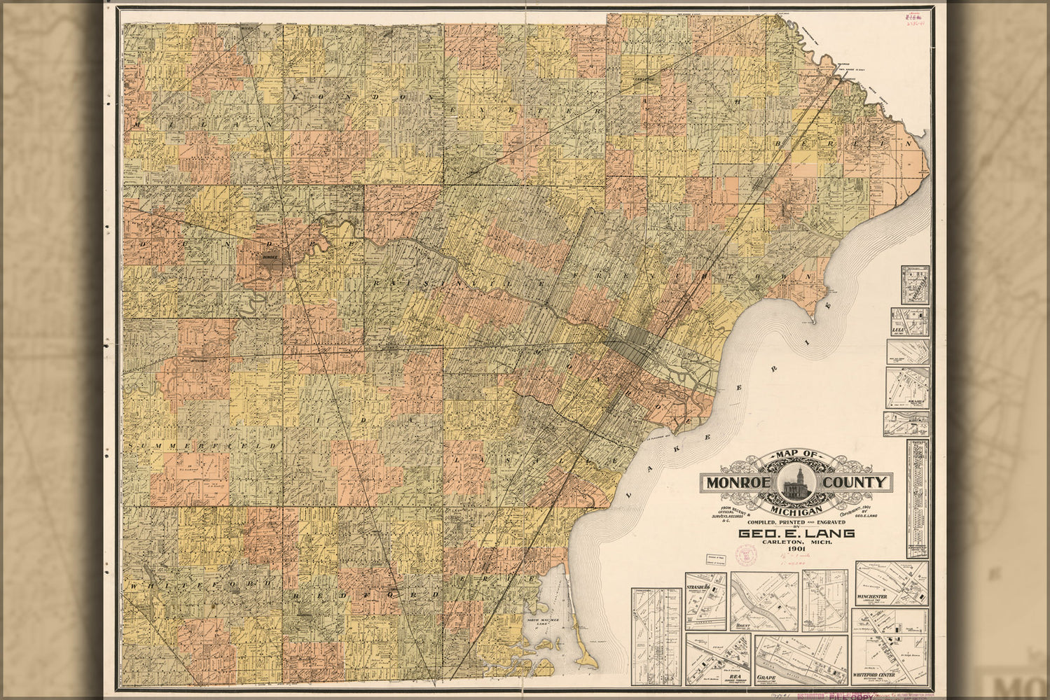 24"x36" Gallery Poster, Map of Monroe County, Michigan 1901