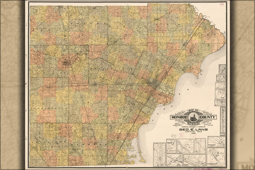 24"x36" Gallery Poster, Map of Monroe County, Michigan 1901