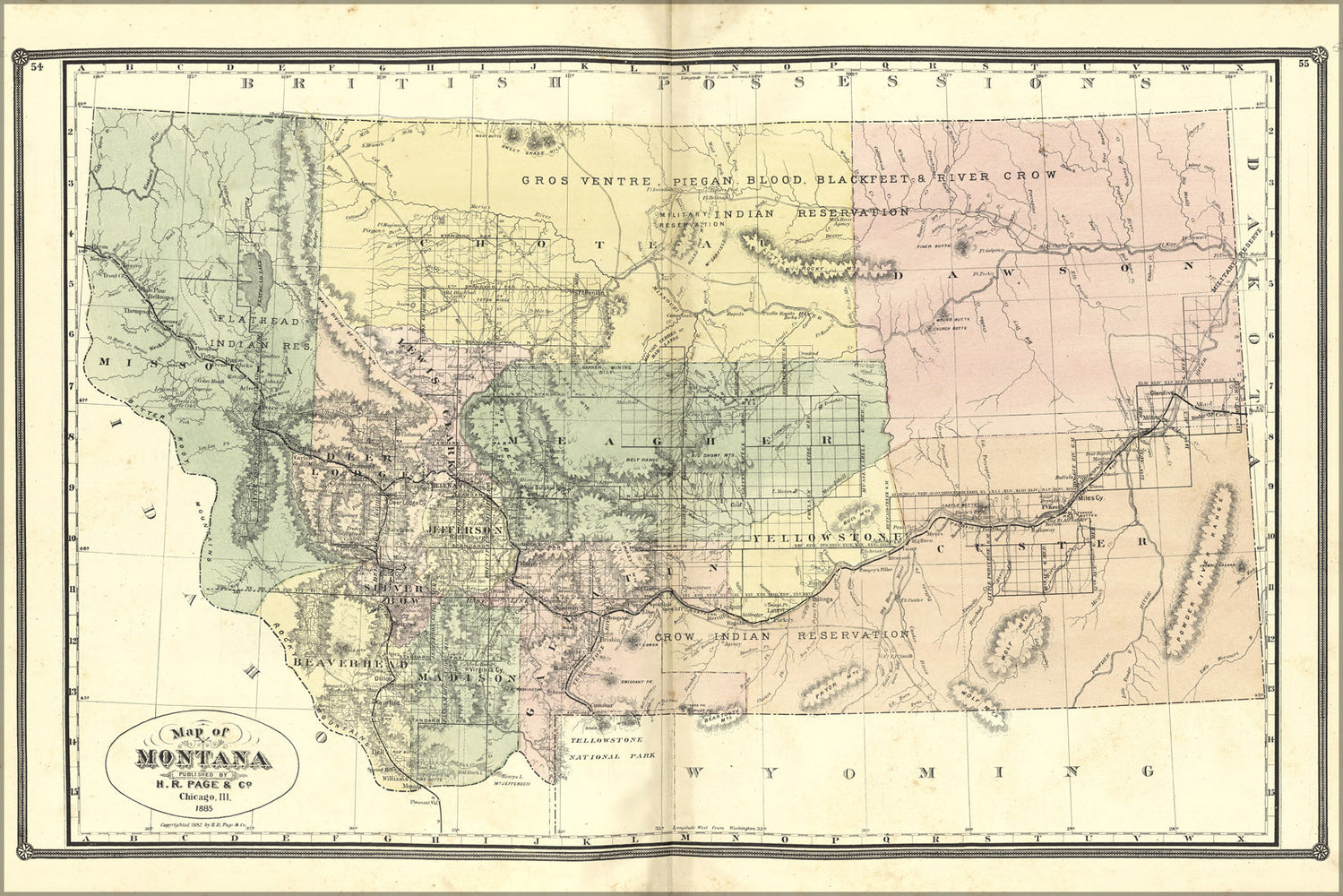 24"x36" Gallery Poster, Map of Montana 1885