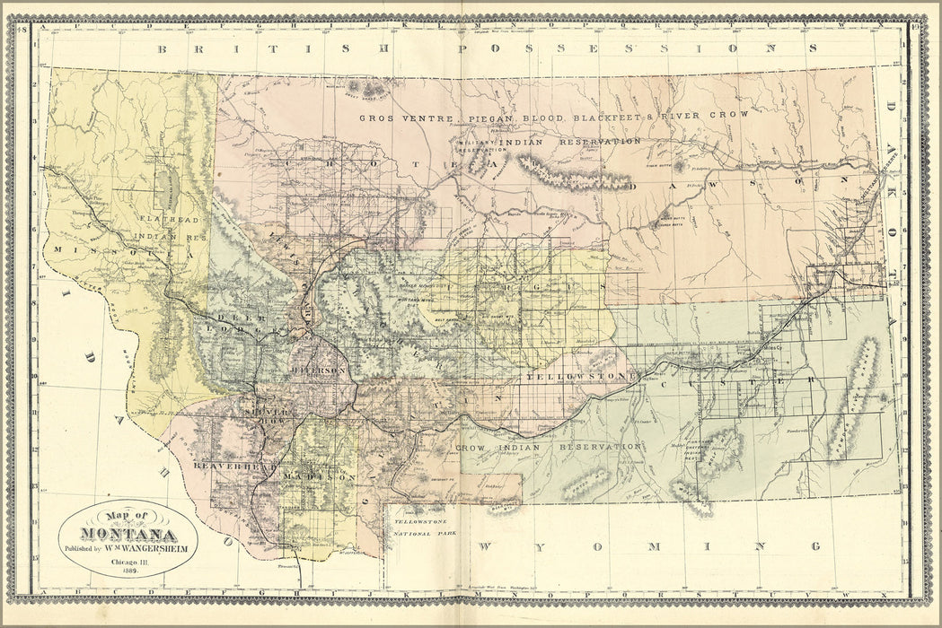 24"x36" Gallery Poster, Map of Montana 1889