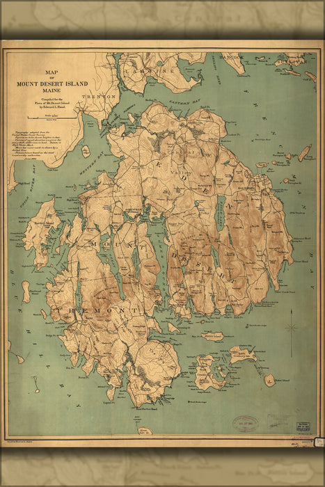 24"x36" Gallery Poster, Map of Mount Desert Island, Maine 1893