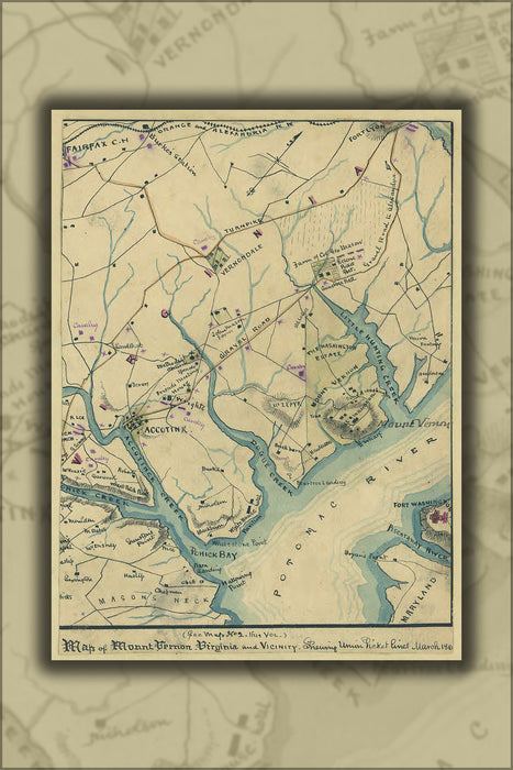 24"x36" Gallery Poster, Map of Mount Vernon, Virginia & Union lines 1861