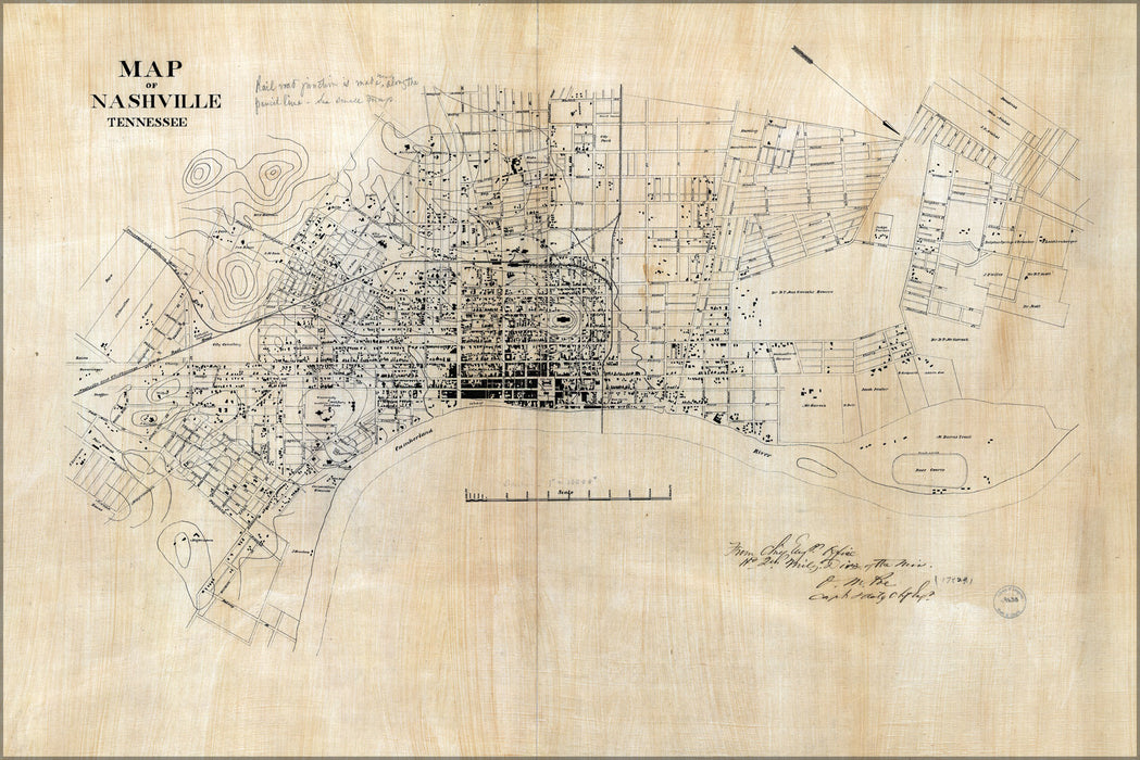 24"x36" Gallery Poster, Map of Nashville, Tennessee 1860
