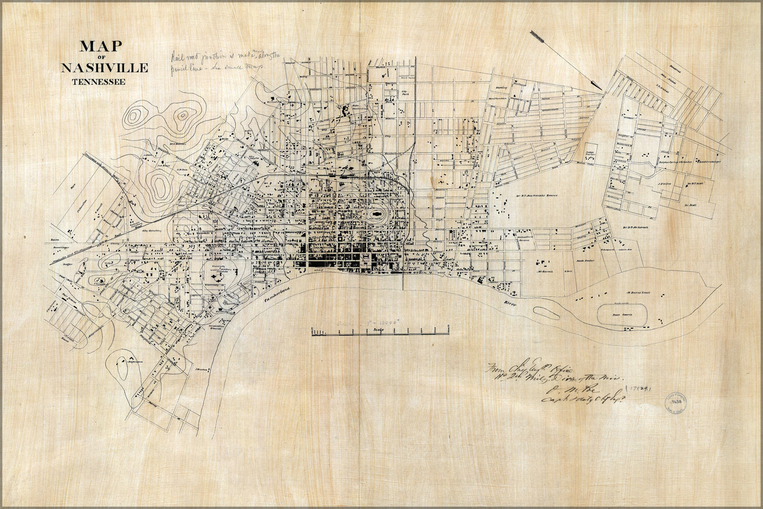 24"x36" Gallery Poster, Map of Nashville, Tennessee 1860