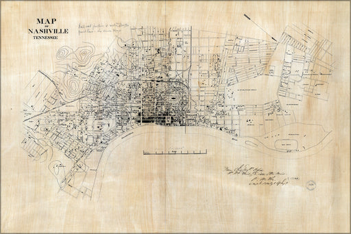 24"x36" Gallery Poster, Map of Nashville, Tennessee 1860