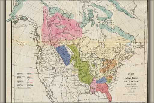 24"x36" Gallery Poster, Map of Native American Indian Tribes around 1600
