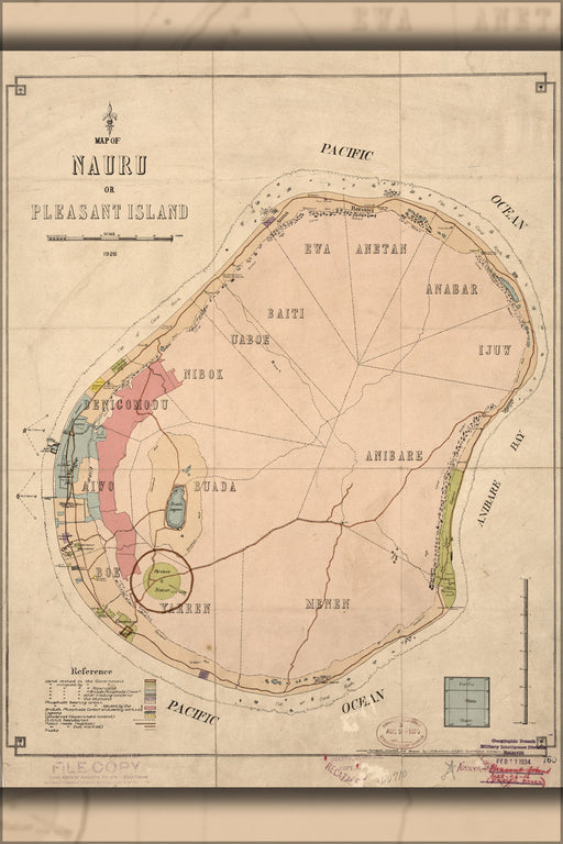24"x36" Gallery Poster, Map of Nauru or Pleasant Island 1926