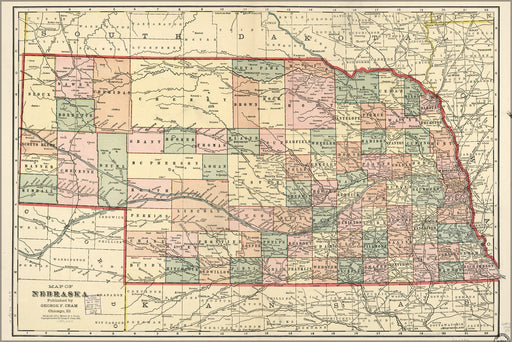 24"x36" Gallery Poster, Map of Nebraska 1902