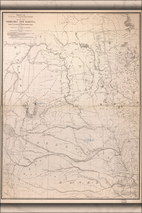 24"x36" Gallery Poster, Map of Nebraska and Dakota 1867