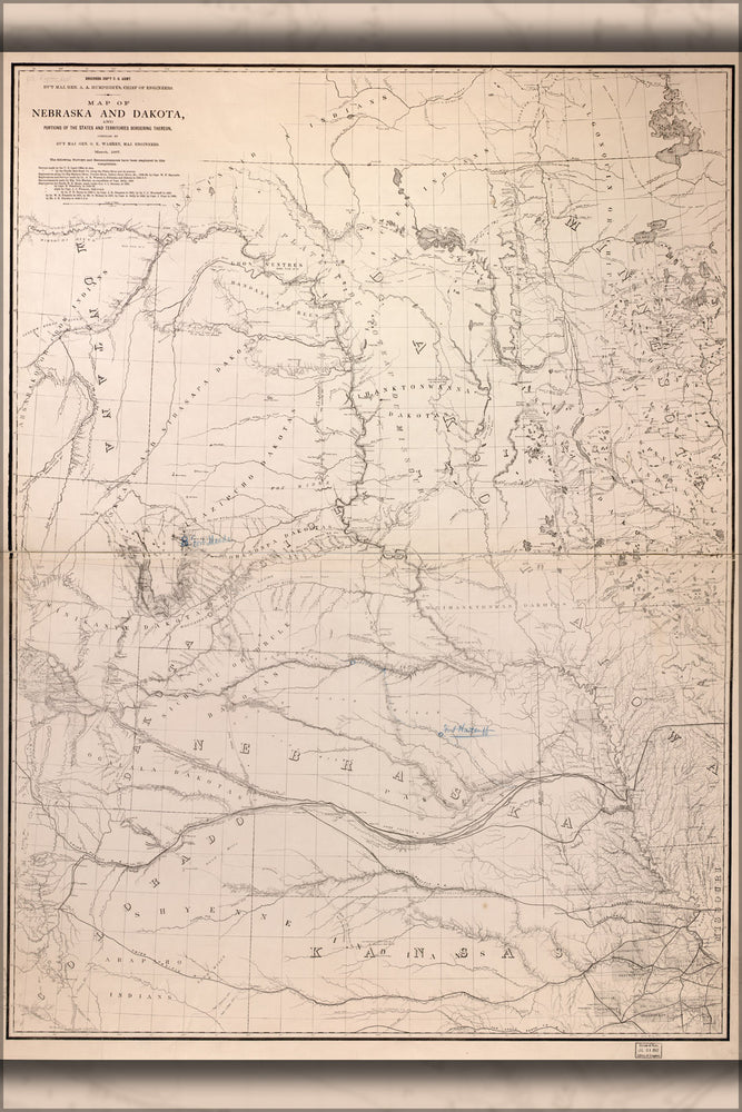 24"x36" Gallery Poster, Map of Nebraska and Dakota 1867