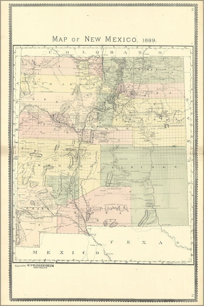 24"x36" Gallery Poster, Map of New Mexico 1889