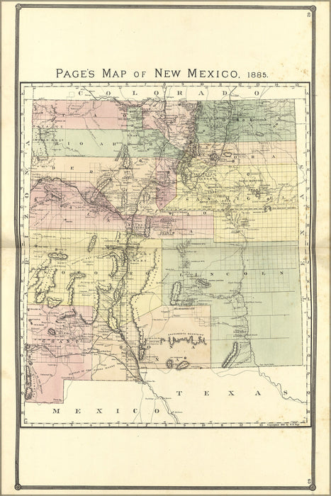 24"x36" Gallery Poster, Map of New Mexico, 1885