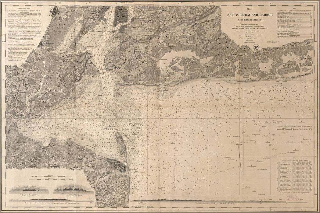 24"x36" Gallery Poster, Map of New York Bay and Harbor 1845