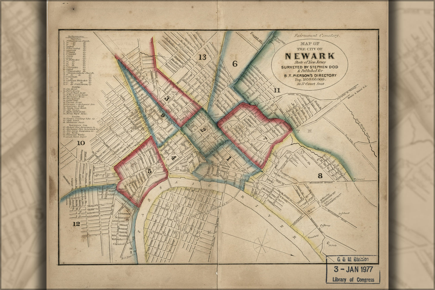 24"x36" Gallery Poster, Map of Newark, New Jersey 1859