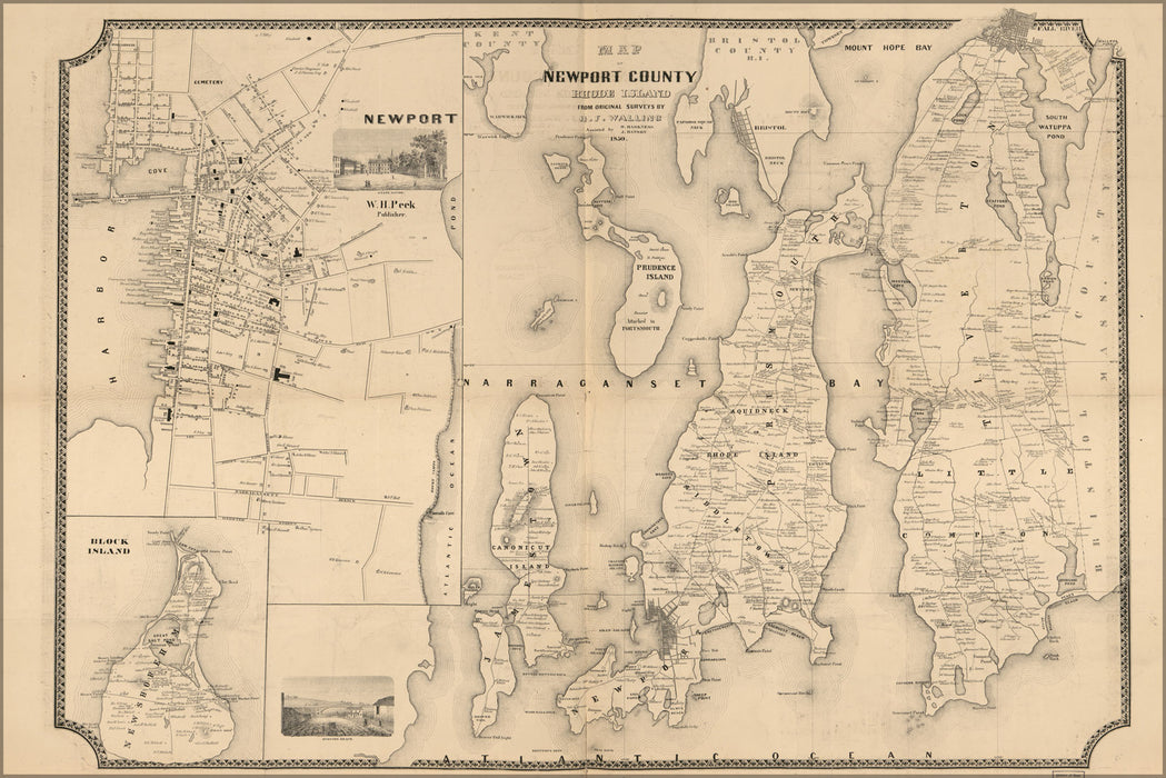 24"x36" Gallery Poster, Map of Newport County, Rhode Island 1850