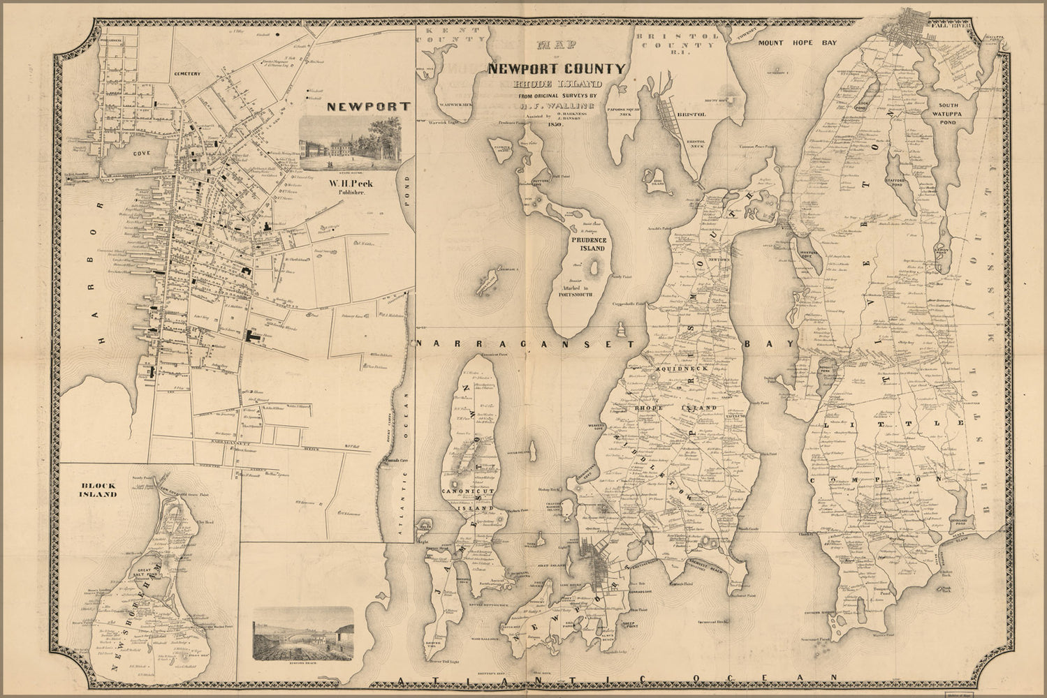 24"x36" Gallery Poster, Map of Newport County, Rhode Island 1850