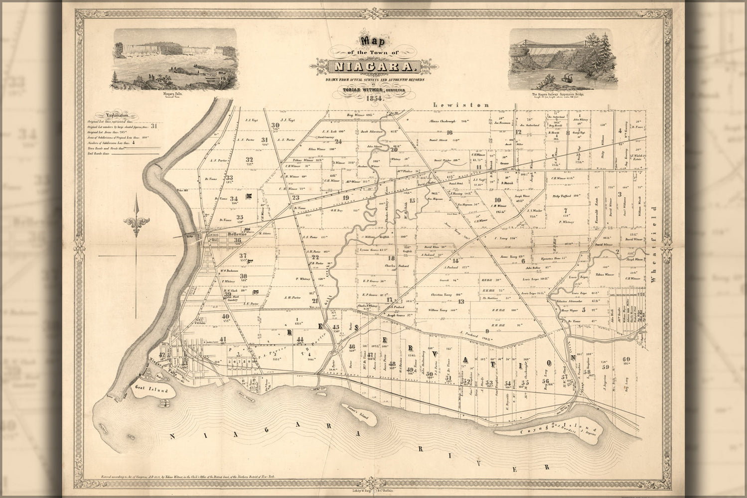 24"x36" Gallery Poster, Map of Niagara new york niagra falls 1854