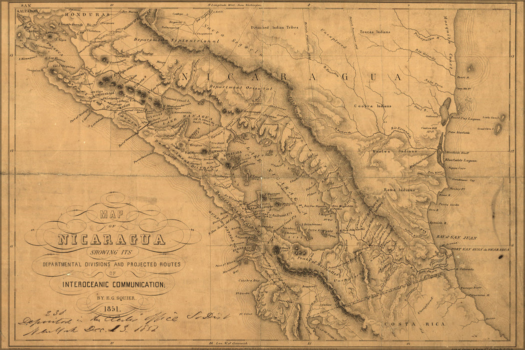 24"x36" Gallery Poster, Map of Nicaragua 1851