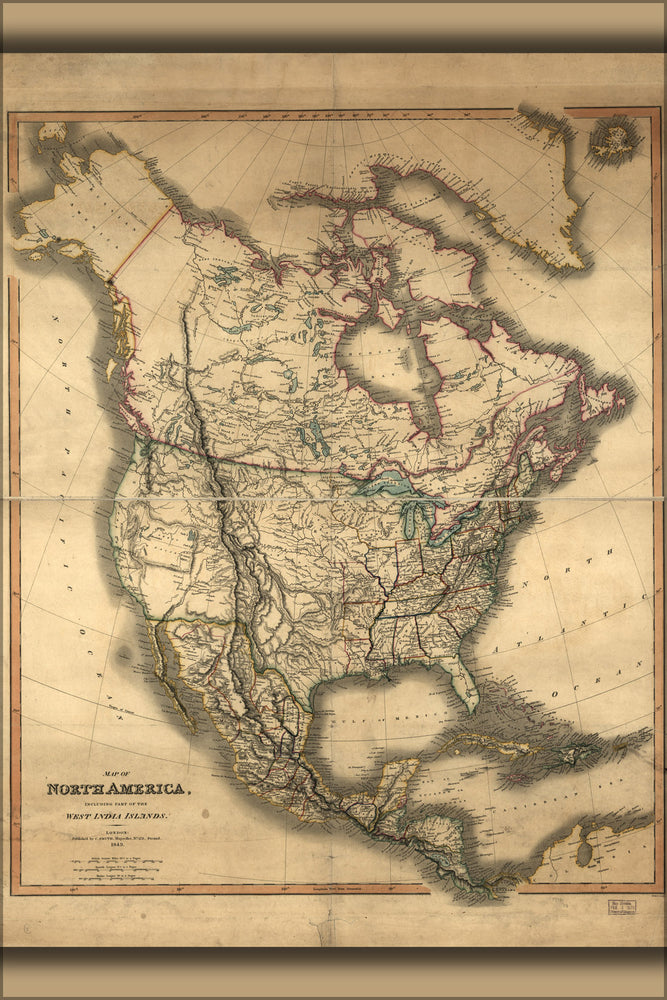 24"x36" Gallery Poster, Map of North America 1849 pre united states