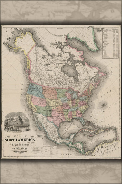 24"x36" Gallery Poster, Map of North America 1854 pre united states
