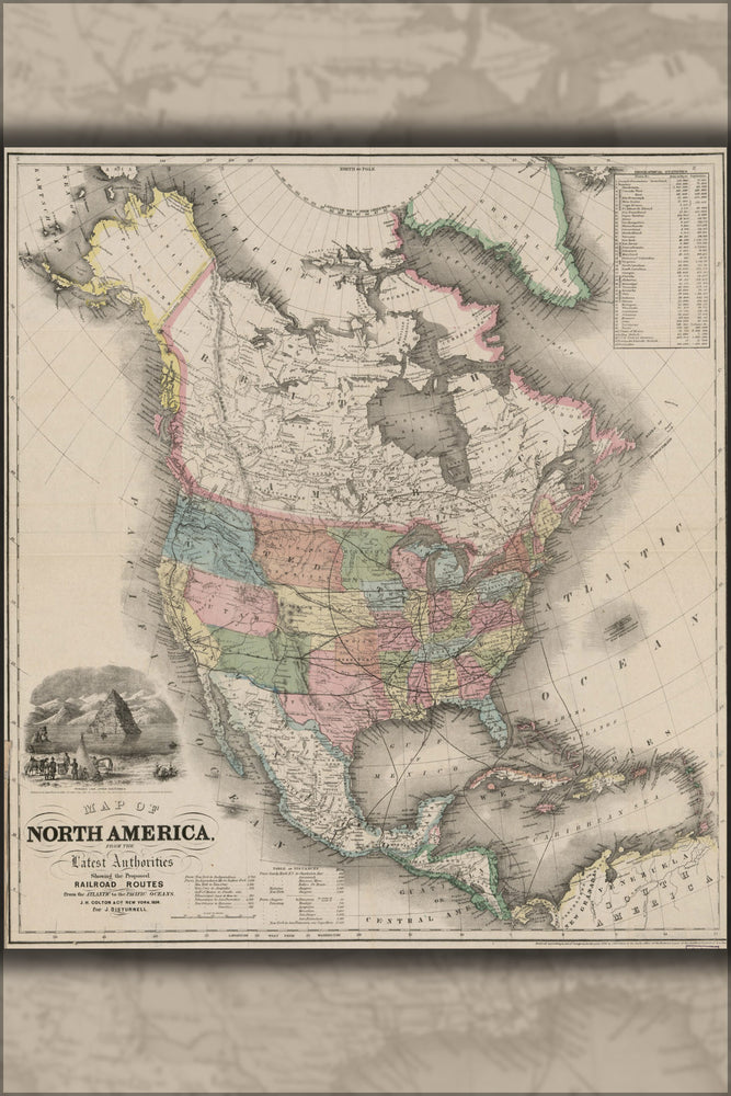 24"x36" Gallery Poster, Map of North America 1854 pre united states