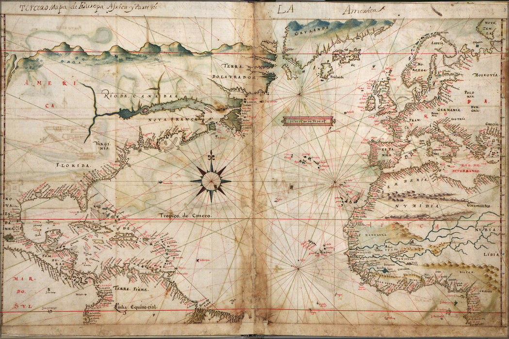 24"x36" Gallery Poster, Map of North Atlantic Ocean 1630 pre united states of america