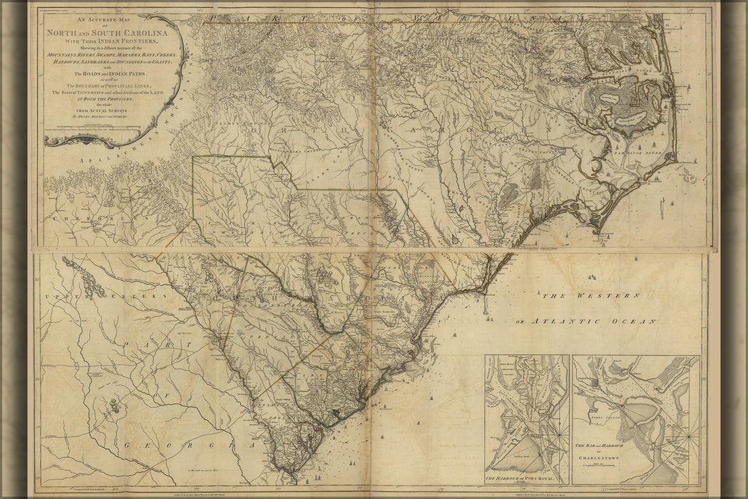 24"x36" Gallery Poster, Map of North and South Carolina 1777