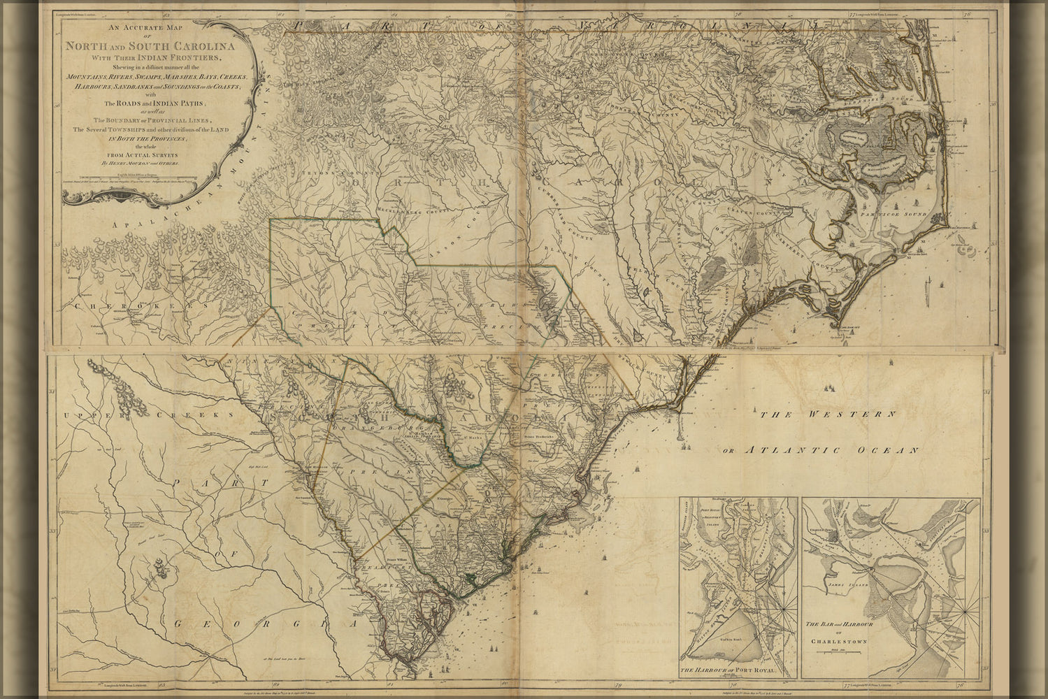 24"x36" Gallery Poster, Map of North and South Carolina 1777