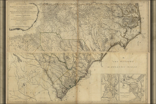 24"x36" Gallery Poster, Map of North and South Carolina 1777