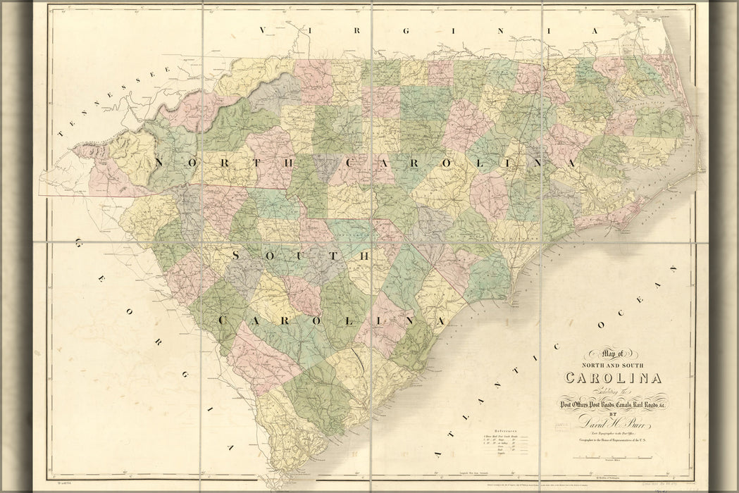24"x36" Gallery Poster, Map of North and South Carolina 1839