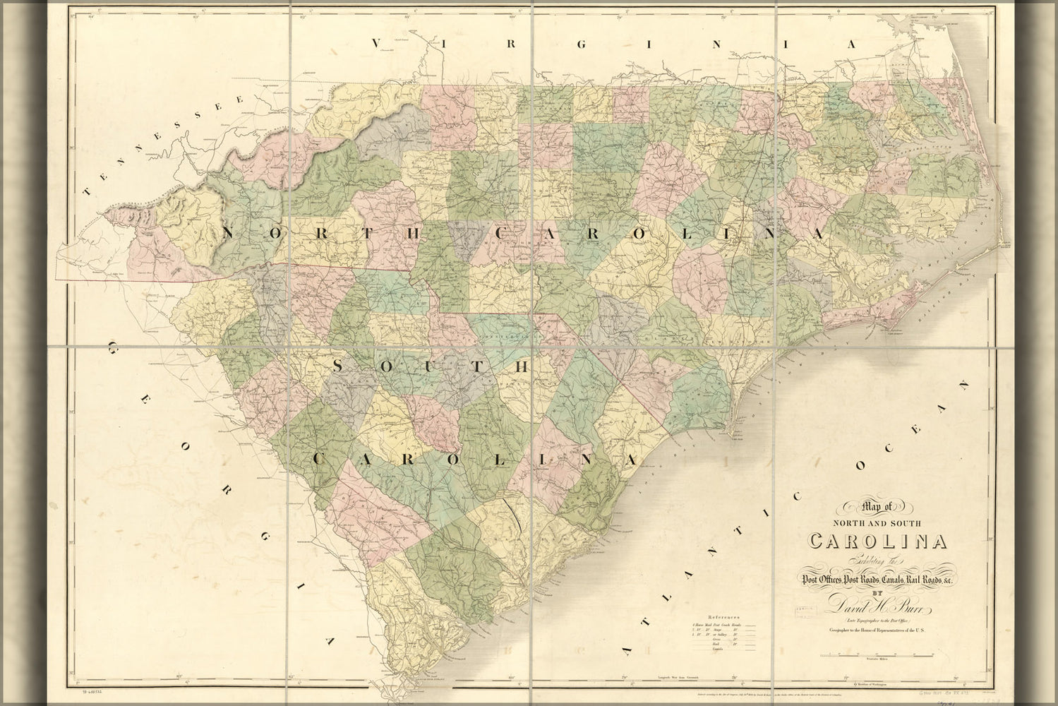 24"x36" Gallery Poster, Map of North and South Carolina 1839