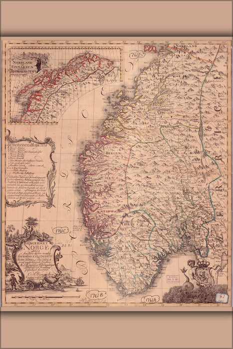 24"x36" Gallery Poster, Map of Norway from 1761