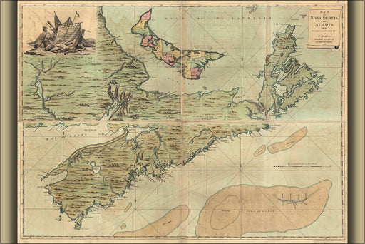 24"x36" Gallery Poster, Map of Nova Scotia Cape Breton 1768 p2