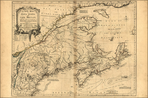 24"x36" Gallery Poster, Map of Nova Scotia & Cape Britain canada 1768