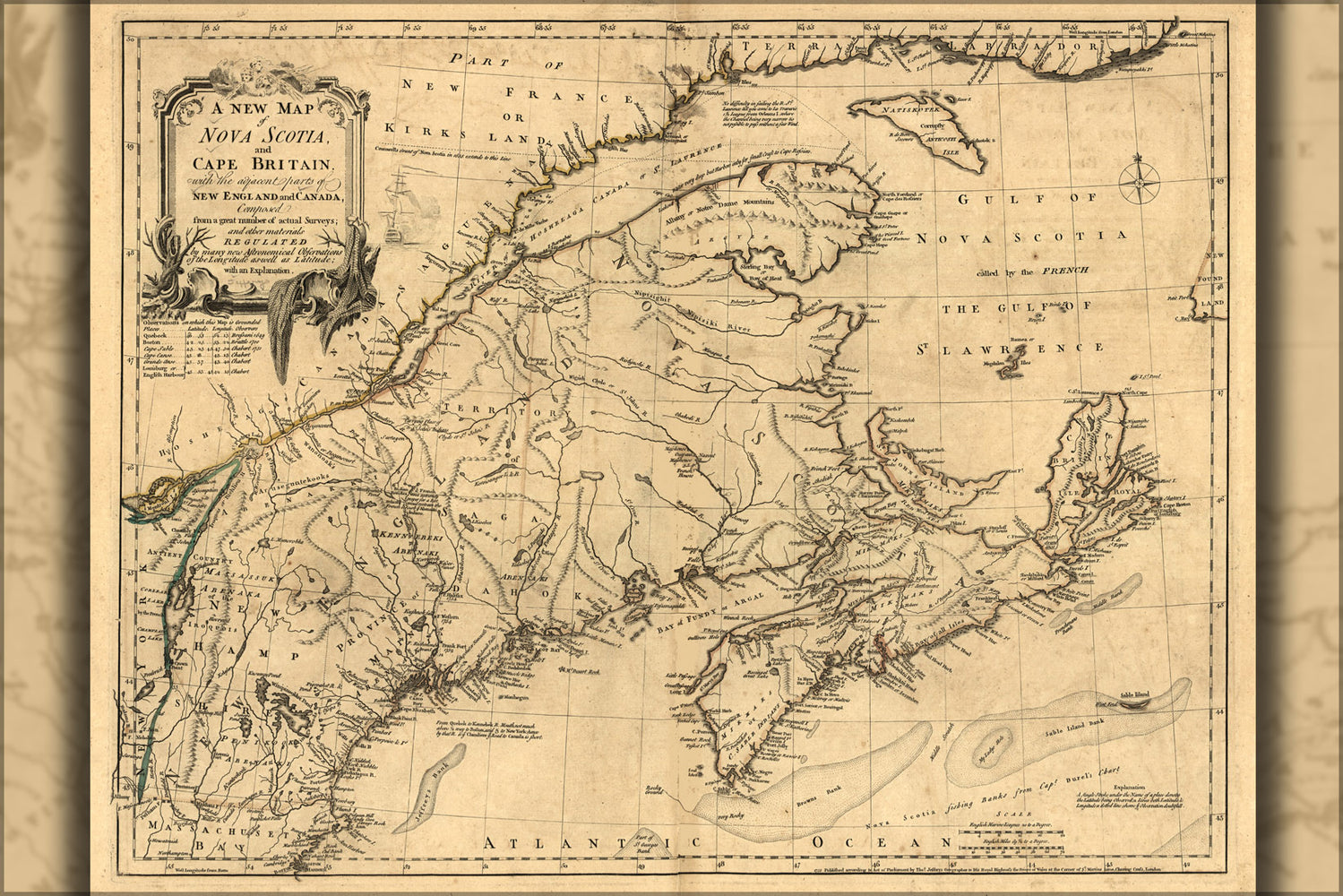 24"x36" Gallery Poster, Map of Nova Scotia and Cape Breton 1768