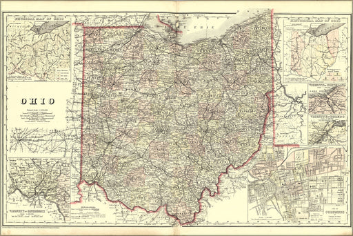 24"x36" Gallery Poster, Map of Ohio with insets of cities 1894