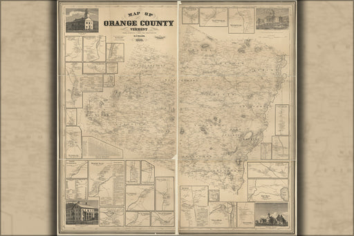 24"x36" Gallery Poster, Map of Orange County, Vermont 1858