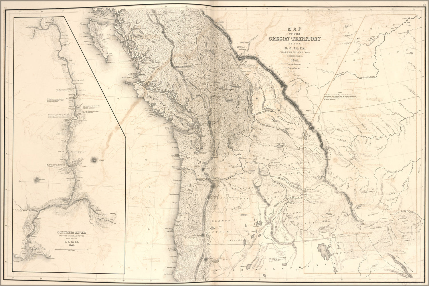 24"x36" Gallery Poster, Map of Oregon Territory; Inset map of Columbia River 1841