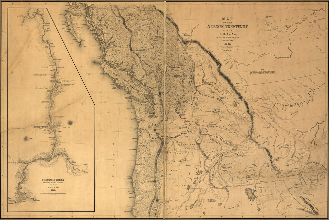 24"x36" Gallery Poster, Map of Oregon Territory; washington state 1841
