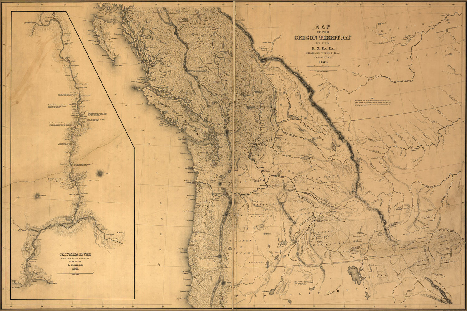 24"x36" Gallery Poster, Map of Oregon Territory; washington state 1841