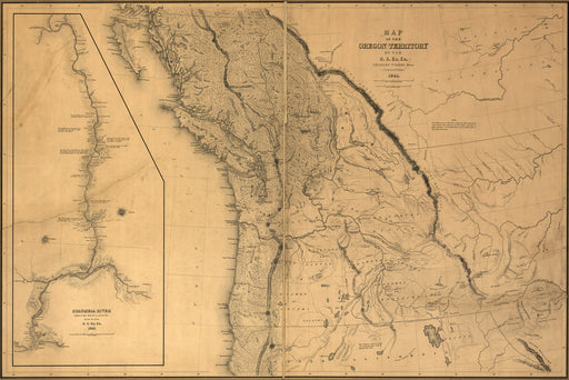 24"x36" Gallery Poster, Map of Oregon Territory; washington state 1841