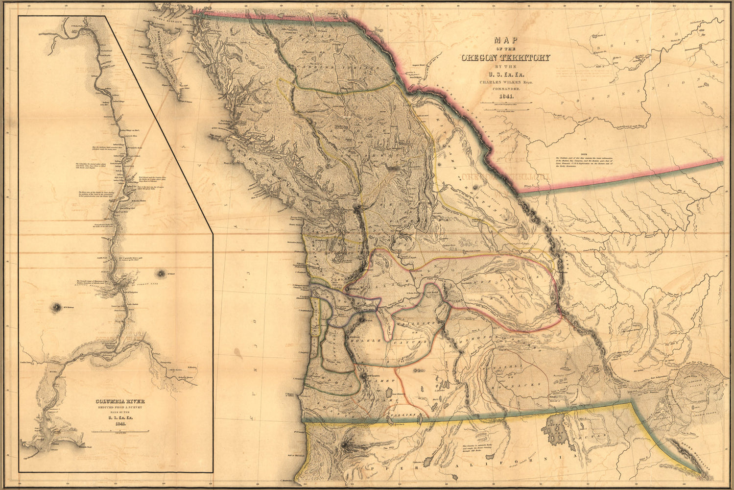 24"x36" Gallery Poster, Map of Oregon Territory; washington state 1844