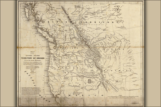 24"x36" Gallery Poster, Map of Oregon washington state California territory 1838